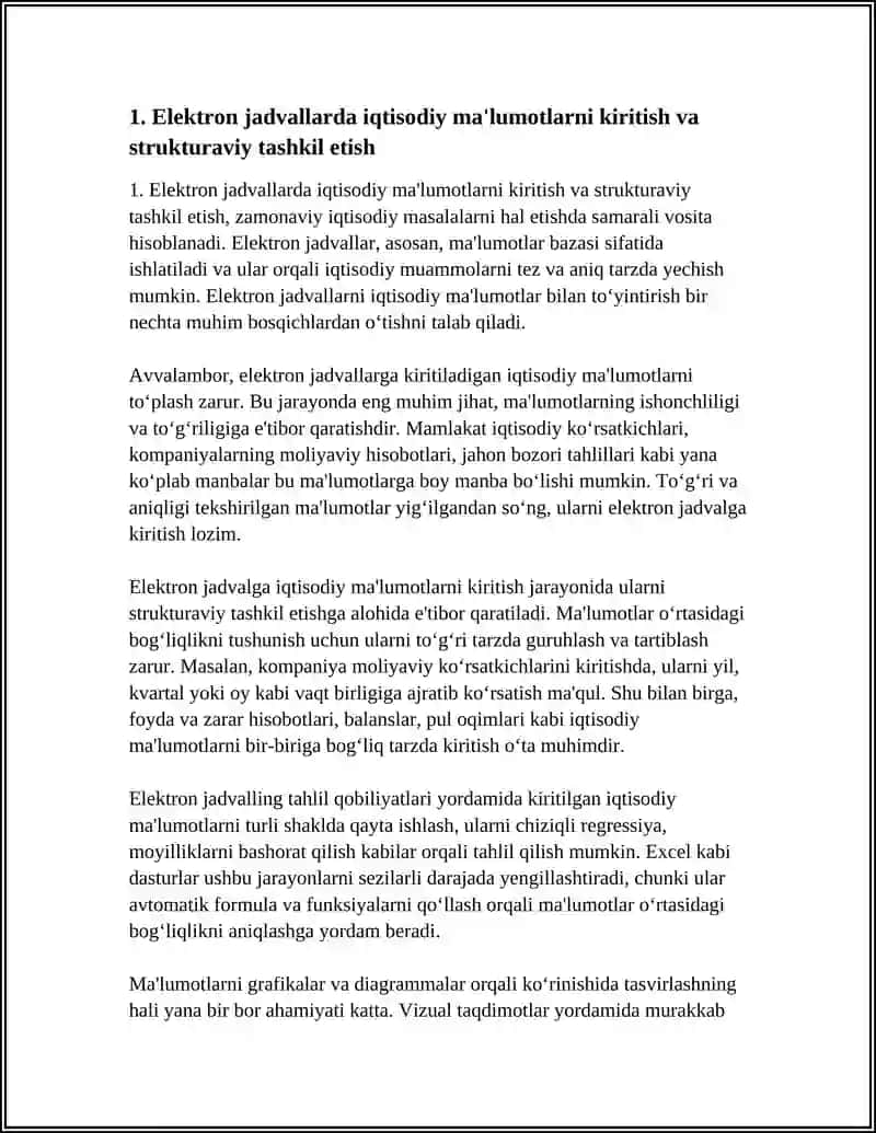 ELEKTRON JADVALLARDA IQTISODIY MASALALARNI YECHISH 4