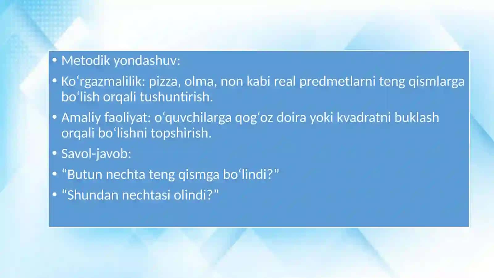 Ulush va kasr tushunchasi bilan tanishtirish metodikasi 4