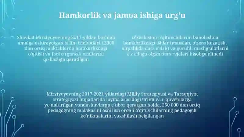 Òqituvchining pedagogik mahorati Shavkat Mirziyoyevni aqlli ijtimoiy va iqtisodiyot iqtisodiyot 4