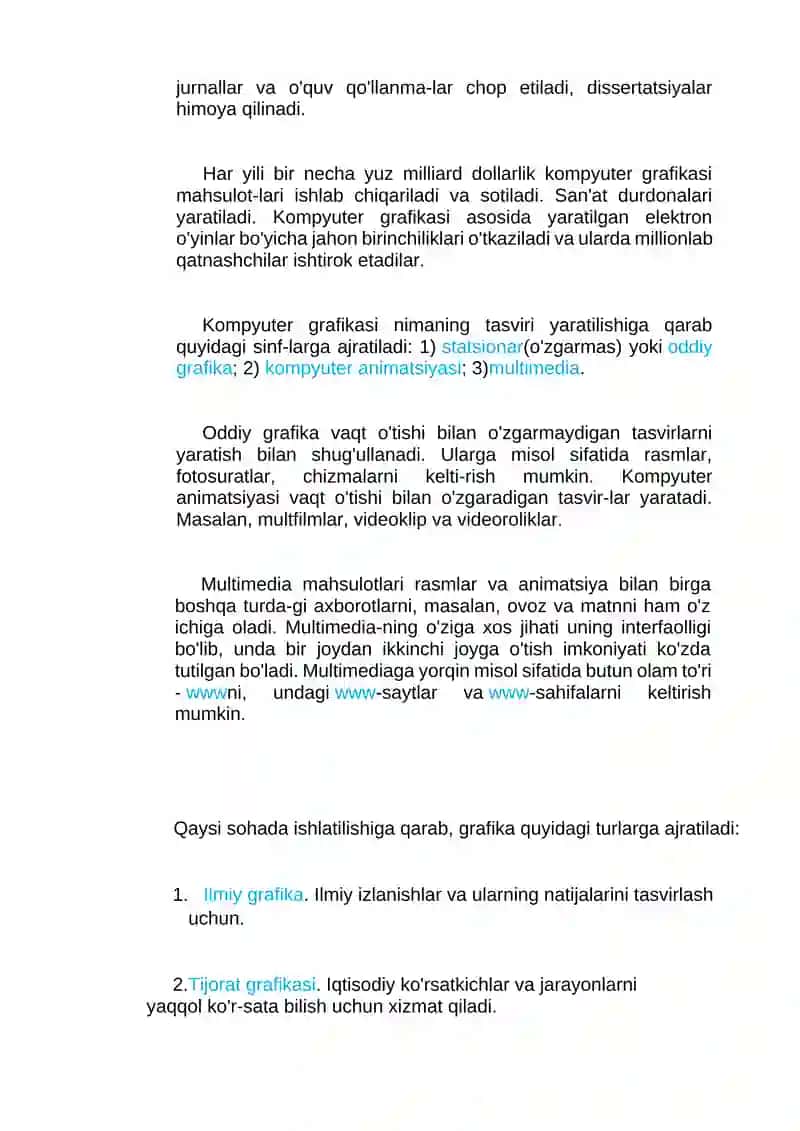 GRAFIK OBYEKTLAR VA ULARNI KOMPYUTERDA TASVİRLASH USULLARI 4