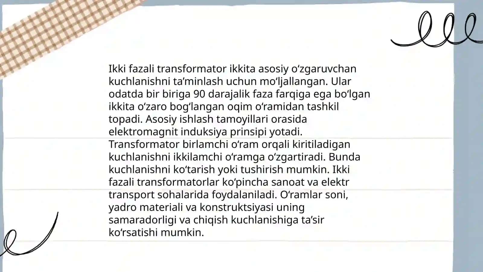 Bir Fazali Transfarmatorning Tuzilishi va Ishlash Pirinsipi 4