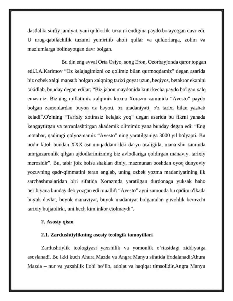 Zardushtiylikning teologik tizimi va diniy marosimlar. 4