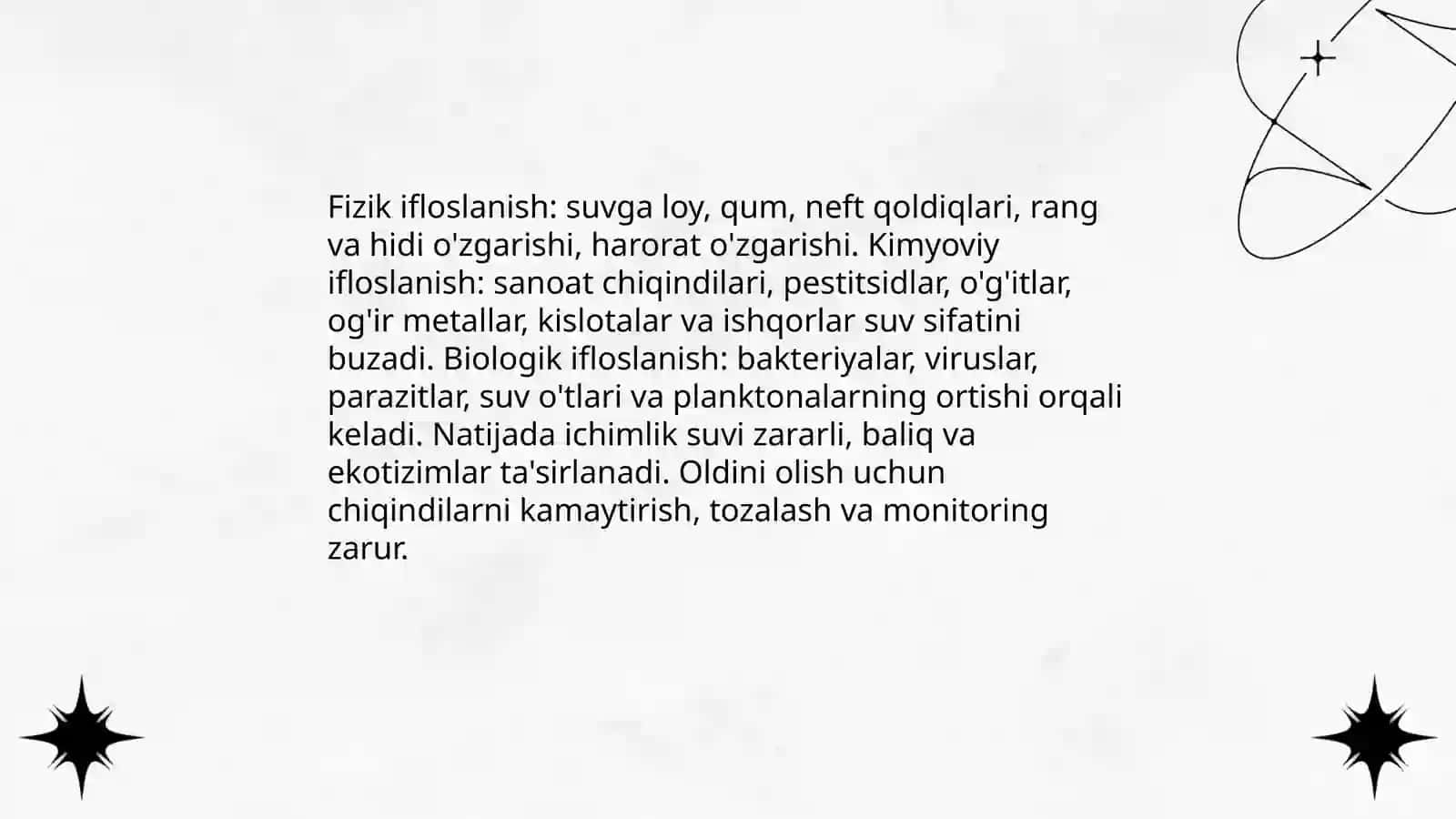 Suvning ifloslanishi va uni tozalash usullari. 7- sinf 4