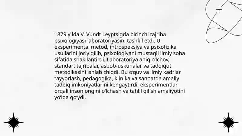 V.Vundtning ekspremental psixologiya yoʻnalishga doir,amaliy izlanoshlarning ahamiyati 4