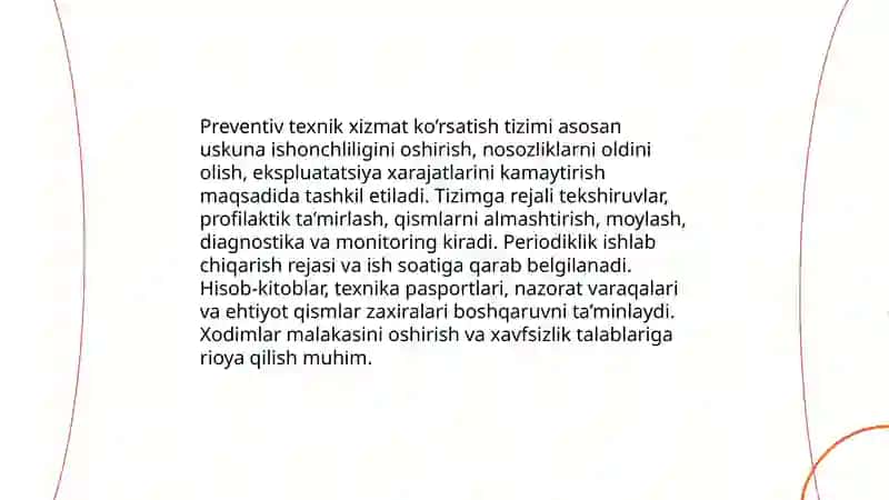 Texnik xizmat ko’rsatishni tashkil etish 4