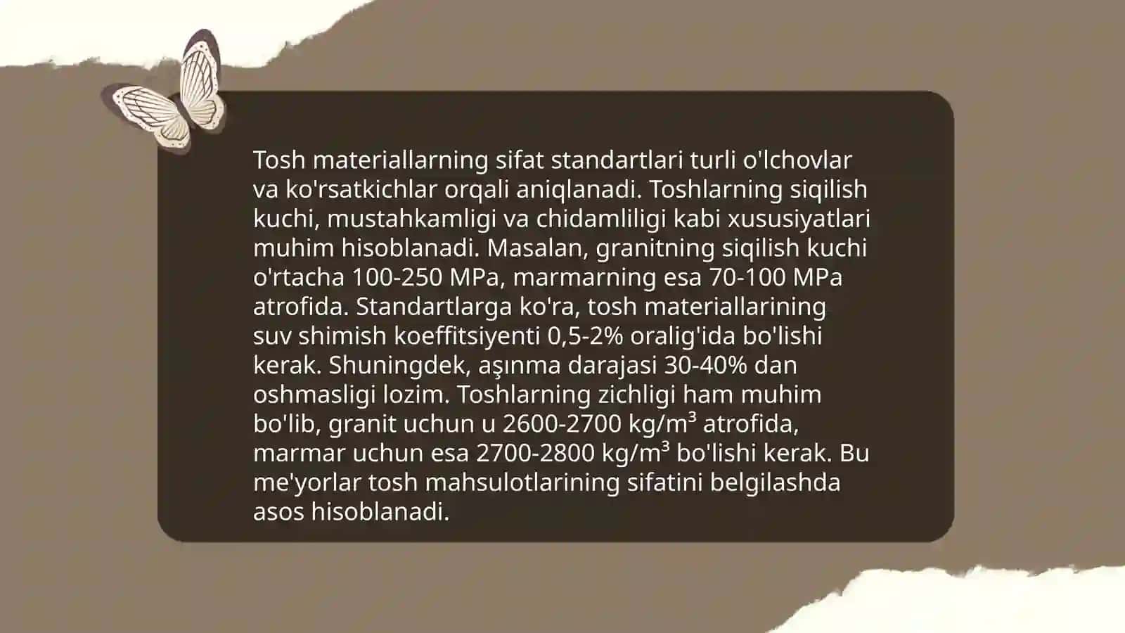 Tosh materiallarni meyoriy hujatlar javob berishni taxlil qilish 4