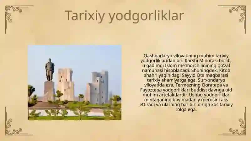 Qashqadaryo va Surxondaryo madaniy meroslari 4