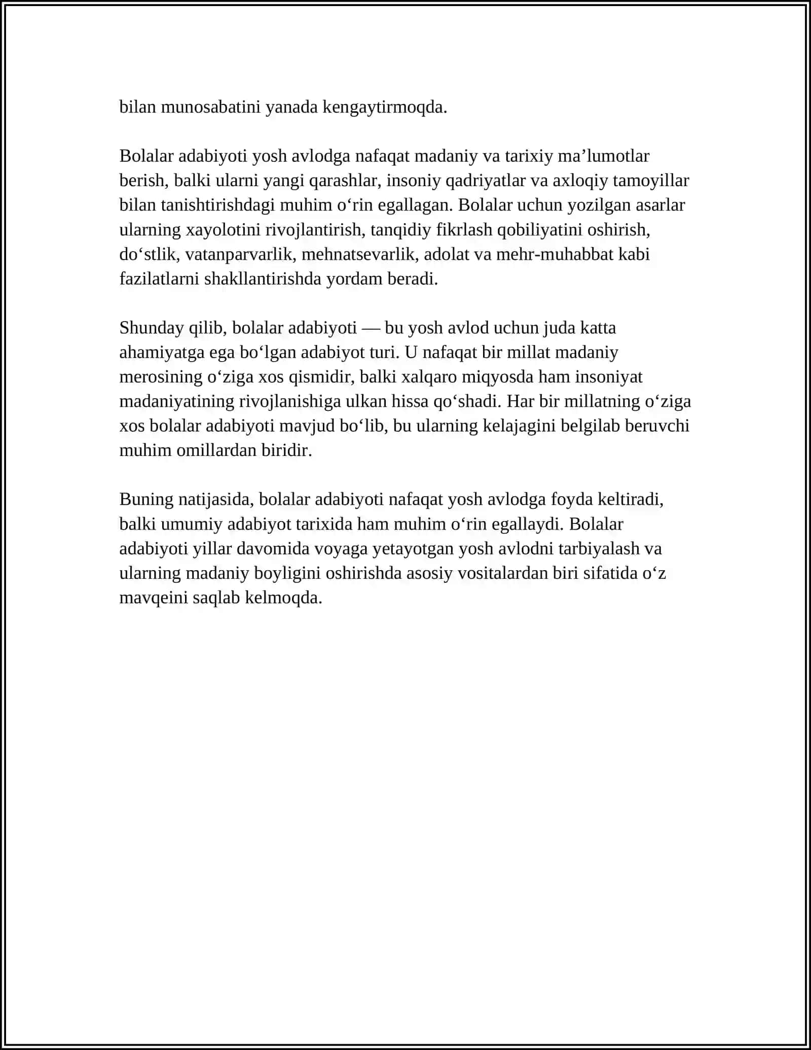 BOLALAR ADABIYOTINING UMUMADABIYOTGA ALOQADORLIGI 4