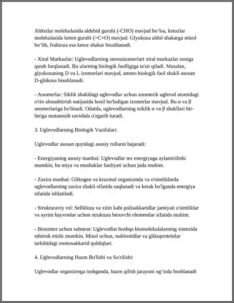 UGLEVODLAR ALMASHINUVI, XAZMLANISHI VA SO'RILISHI 4