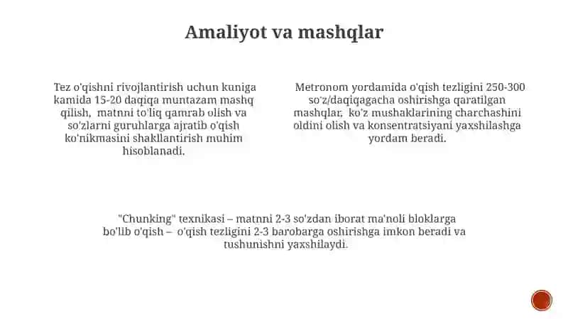 Tez oʻqishga oʻrgatish usullari 4
