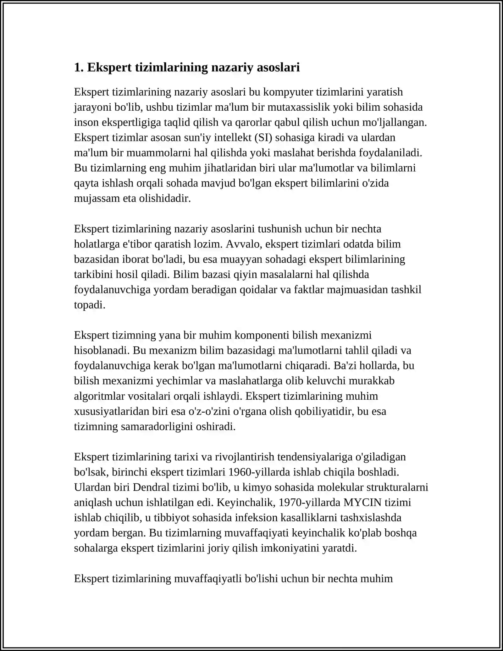 EKSPERT TIZIMLARINI BOSHQARUVDAGI OʻRNI VA ULARNI IQTISODIYOT TARMOQLARIDA QOʻLLASH 4