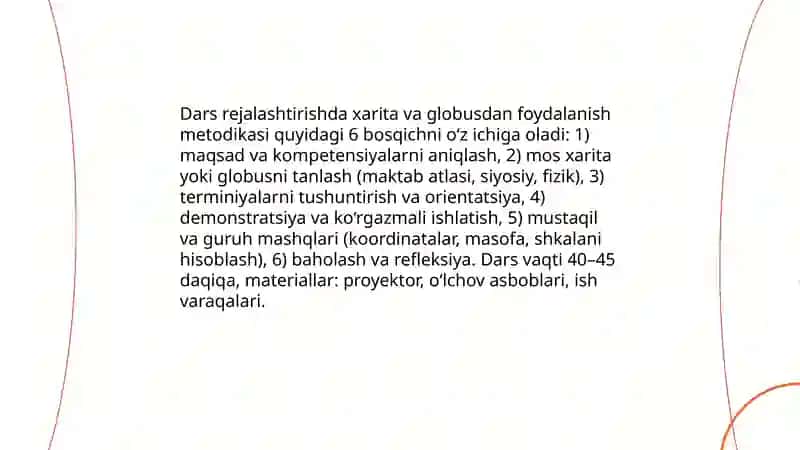 Xarita, globus va maktab geografik atlasi bilan ishlash metodikasi 4