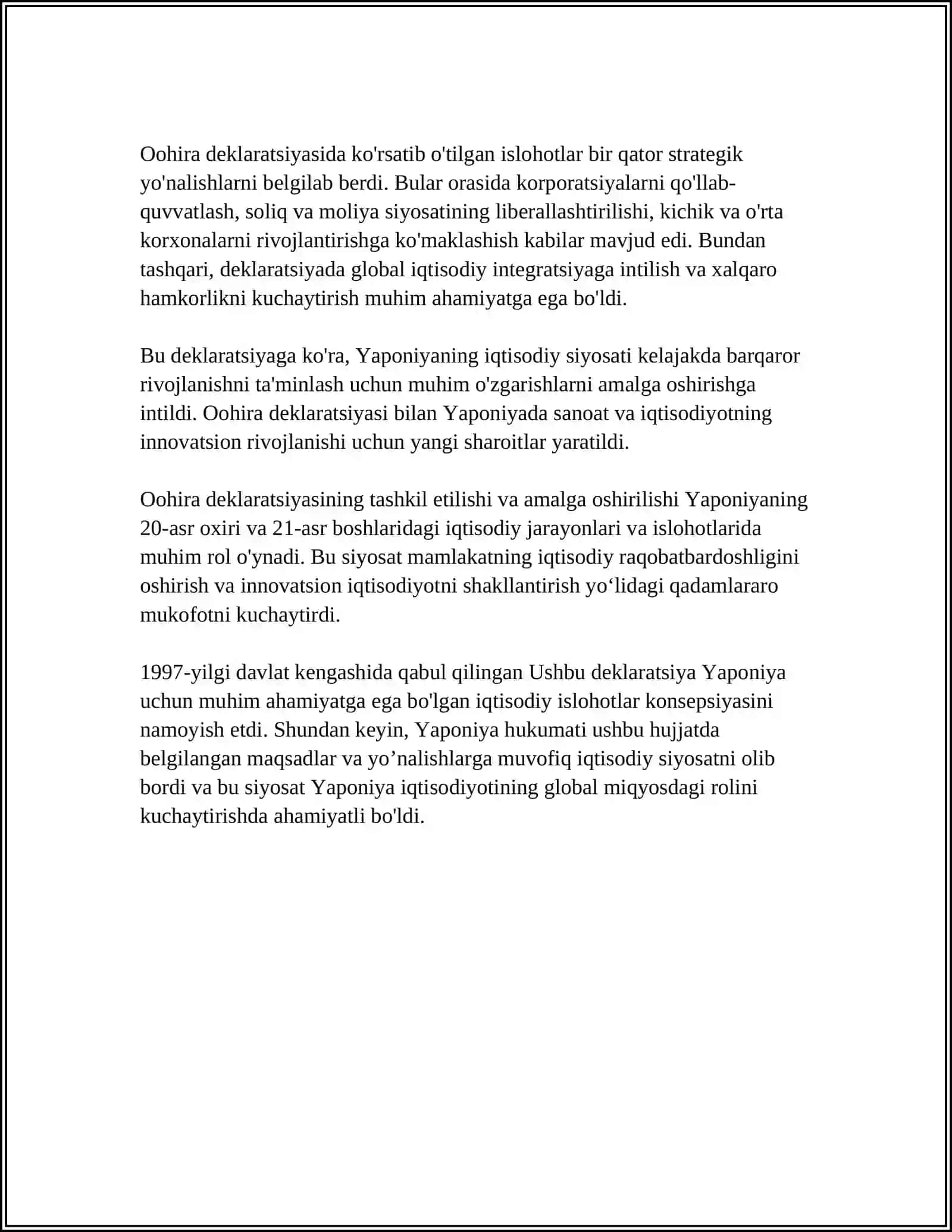 DINSHINOSLIK FANIDAN:OOHIRA DEKLARATSIYASI TARIXI VA MAZMUNI BORASIDA TAHLILIY MAGOLA TAYYORLASH 4