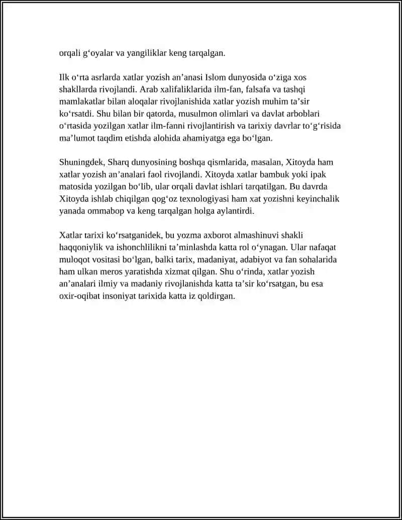 XAT (MAKTUB) AXBOROT ALMASHINUVINING ILK KO'RINISHI SIFATIDA 4
