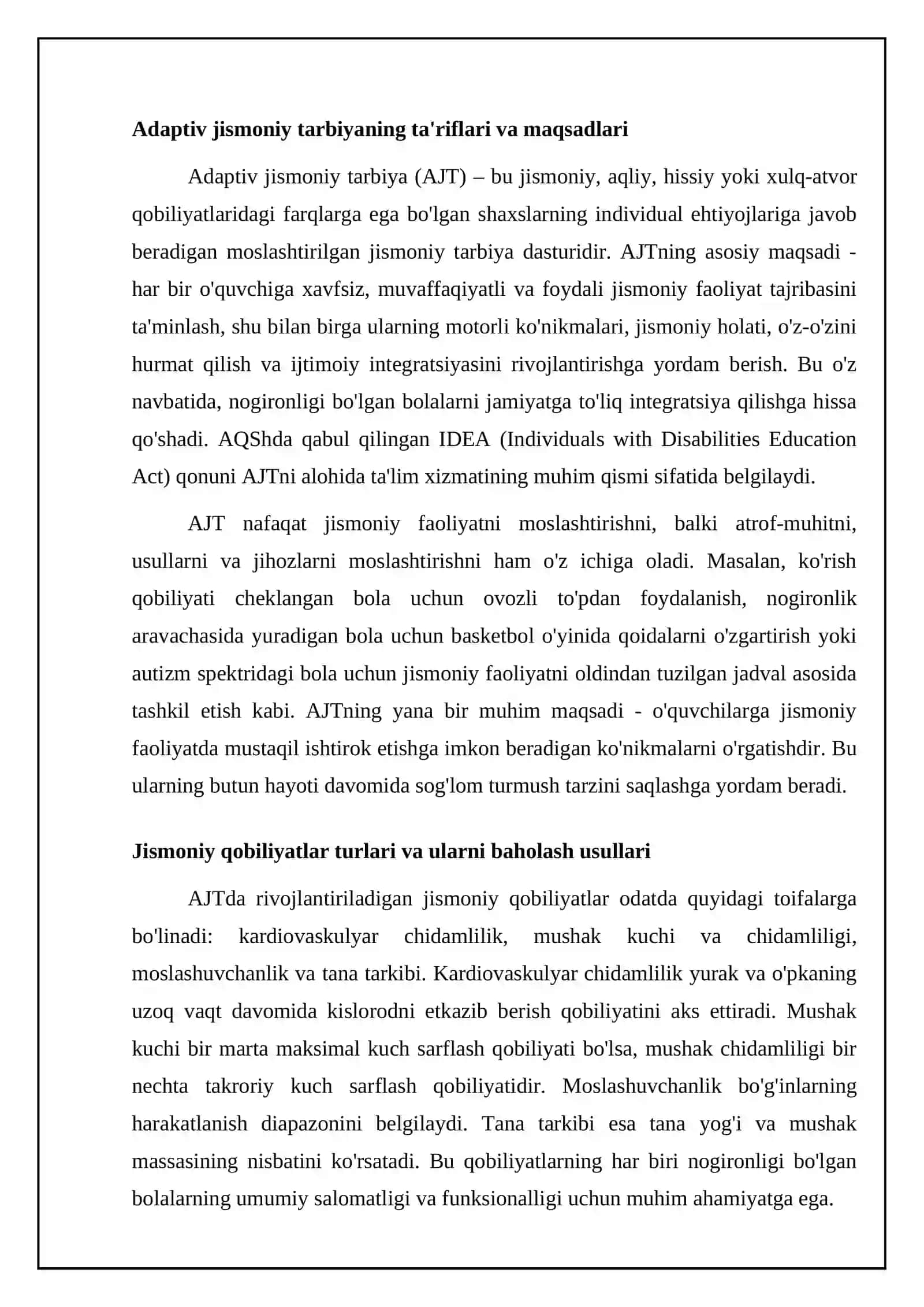 Adaptiv jismoniy tarbiya: Asosiy tushunchalar va baholash 4