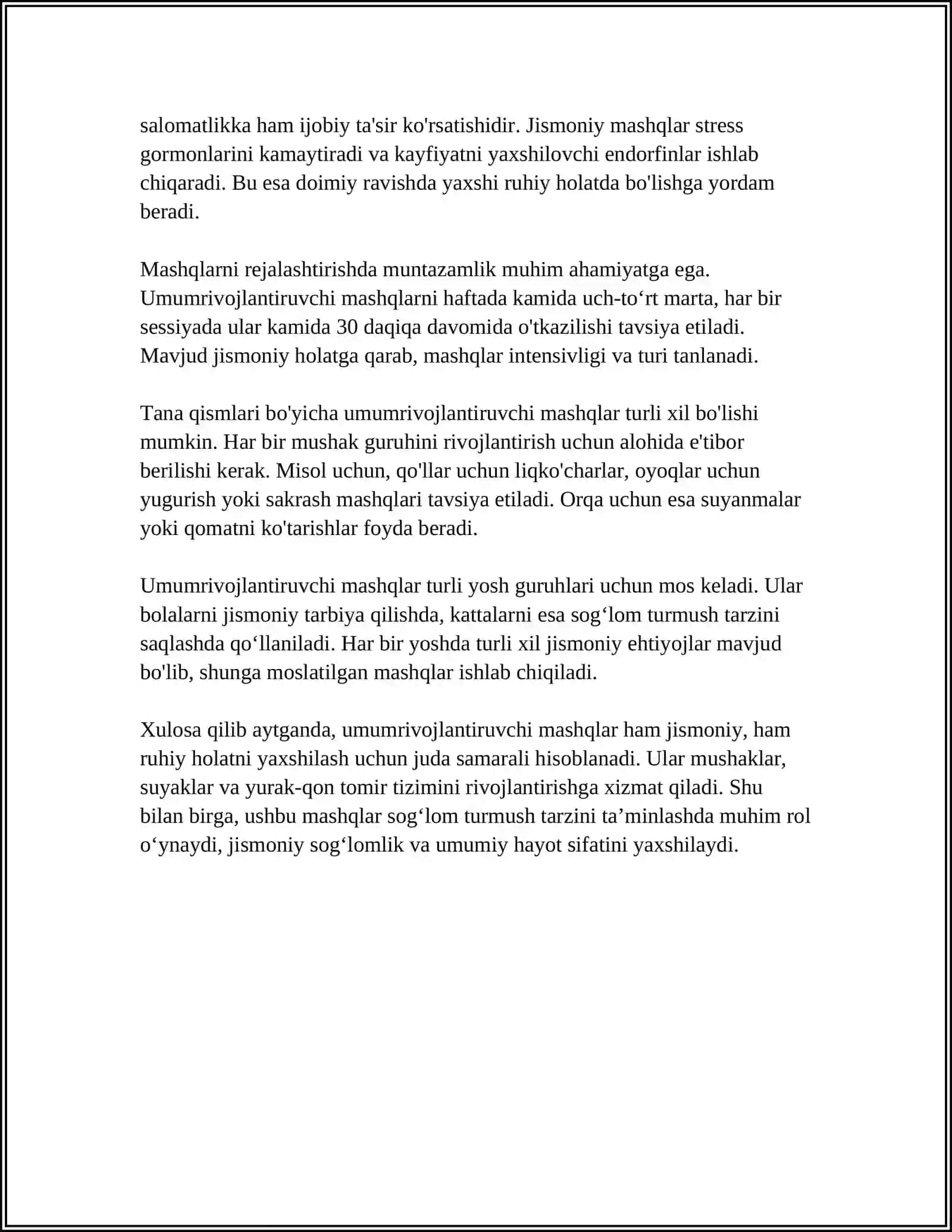 MUSTAQIL ISH Mavzu: UMUMRIVOJLANTIRUVCHI MASHQLARNI O'RGATISH USLUBLARI 4