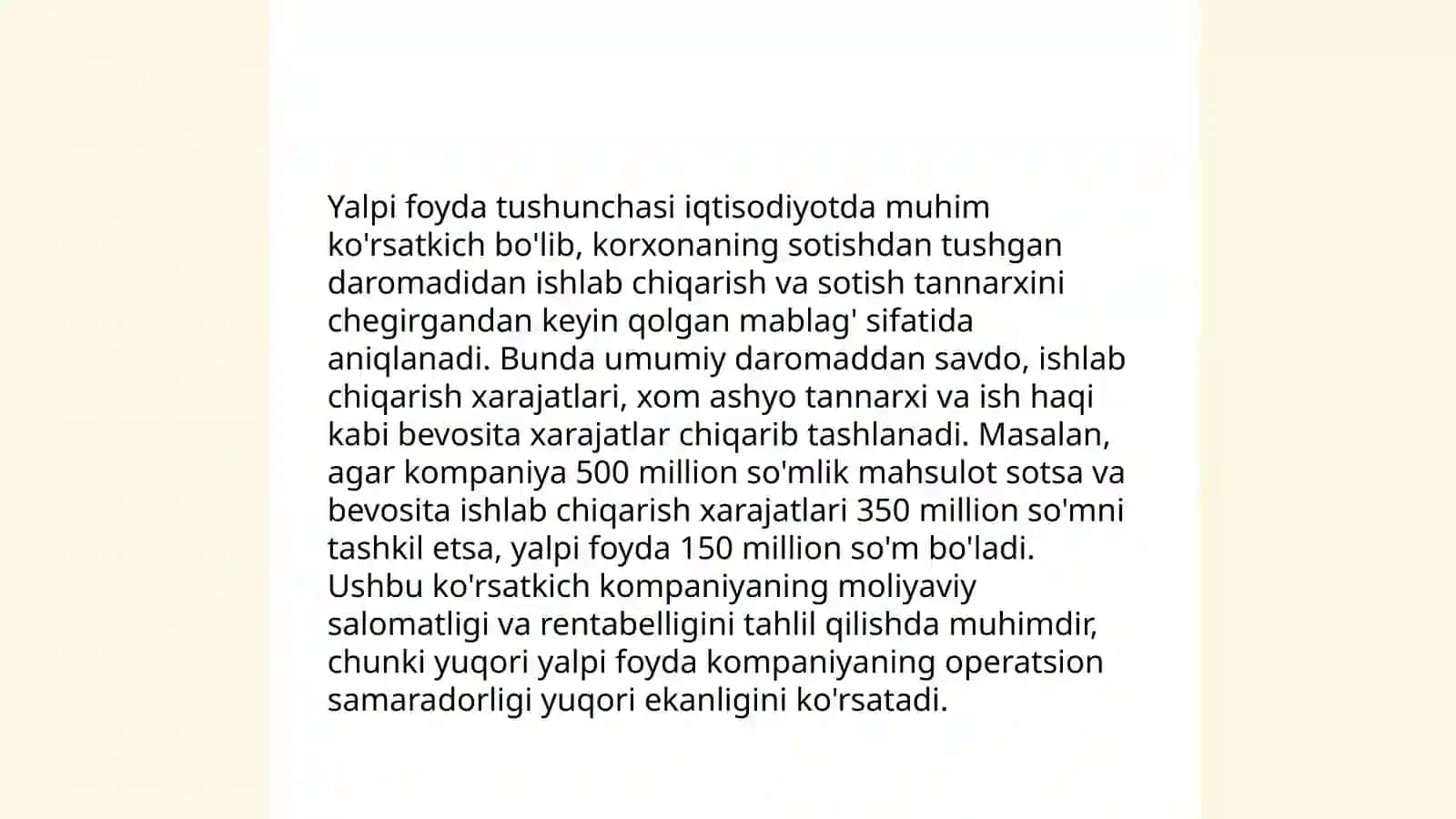 Mahsulot (ish xizmat) sotishdan yalpi foyda va unga ta'sir etuvchi omillar tahlili 4