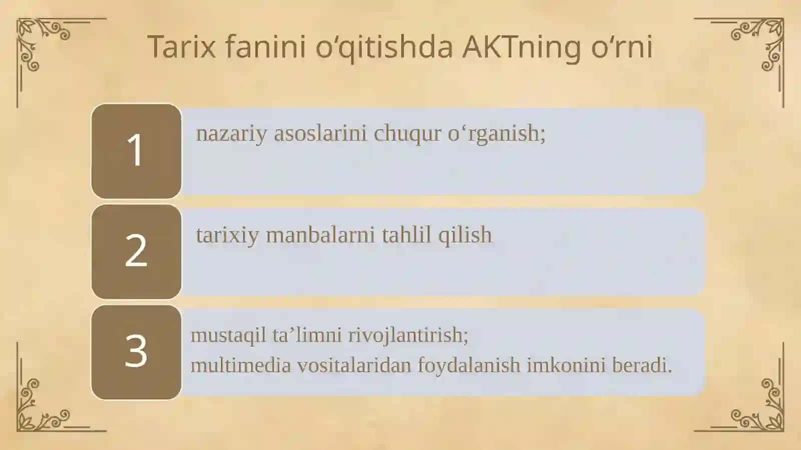 Tarix taʼlimida elektron taqdimot ahamiyat 4
