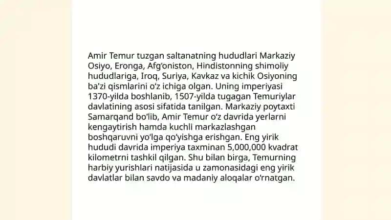 Amir Temur tuzgan saltanat va uning parchalanishi 4