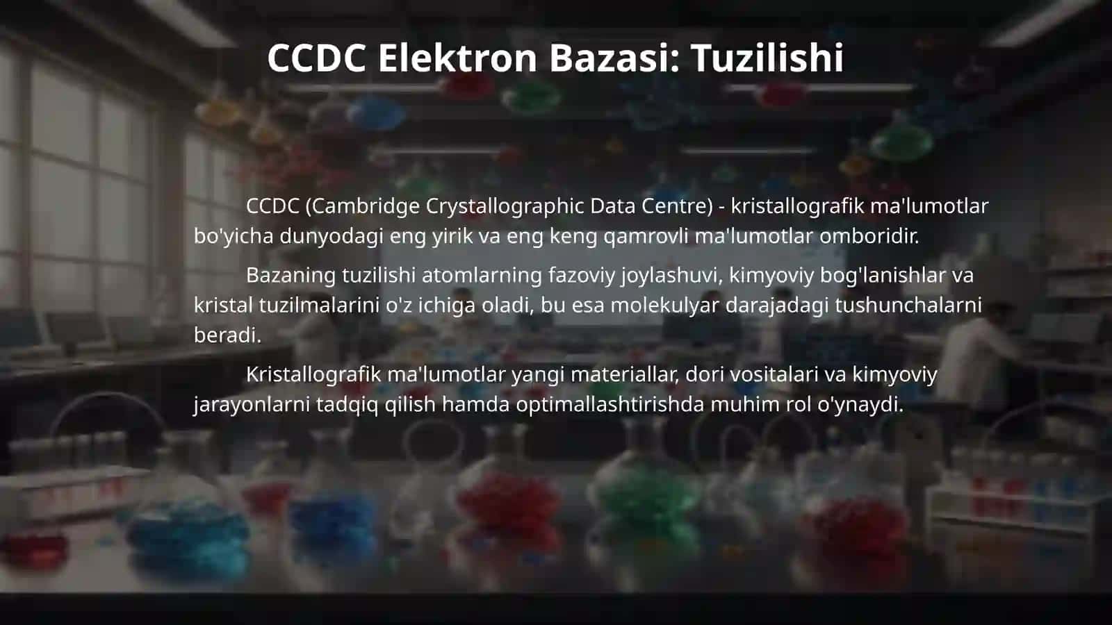 Onlayn ko'rinishda birikmalarning elektron bazalari, CCDC elektron bazasi onlayn tanishish. Mercury dasturi imkoniyatlari bilan tanishish 4