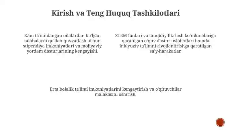 O'zbekistonda Respublikasidagi ta'lim tizimidagi islohotlar Mubiw 4