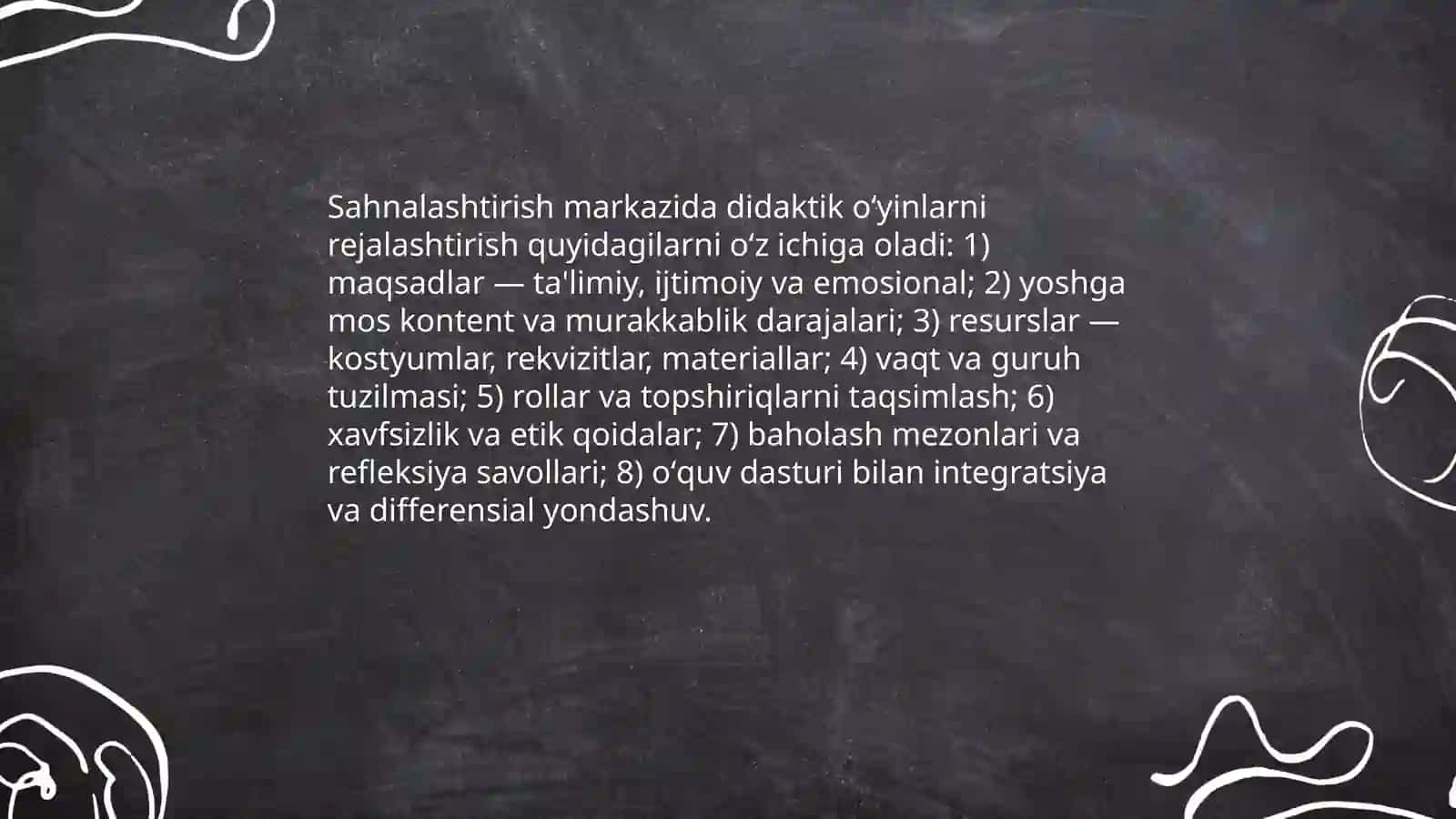 Syujetli rolli oʻyinlar va sahnalashtirish markazida didaktik óyinlar 4