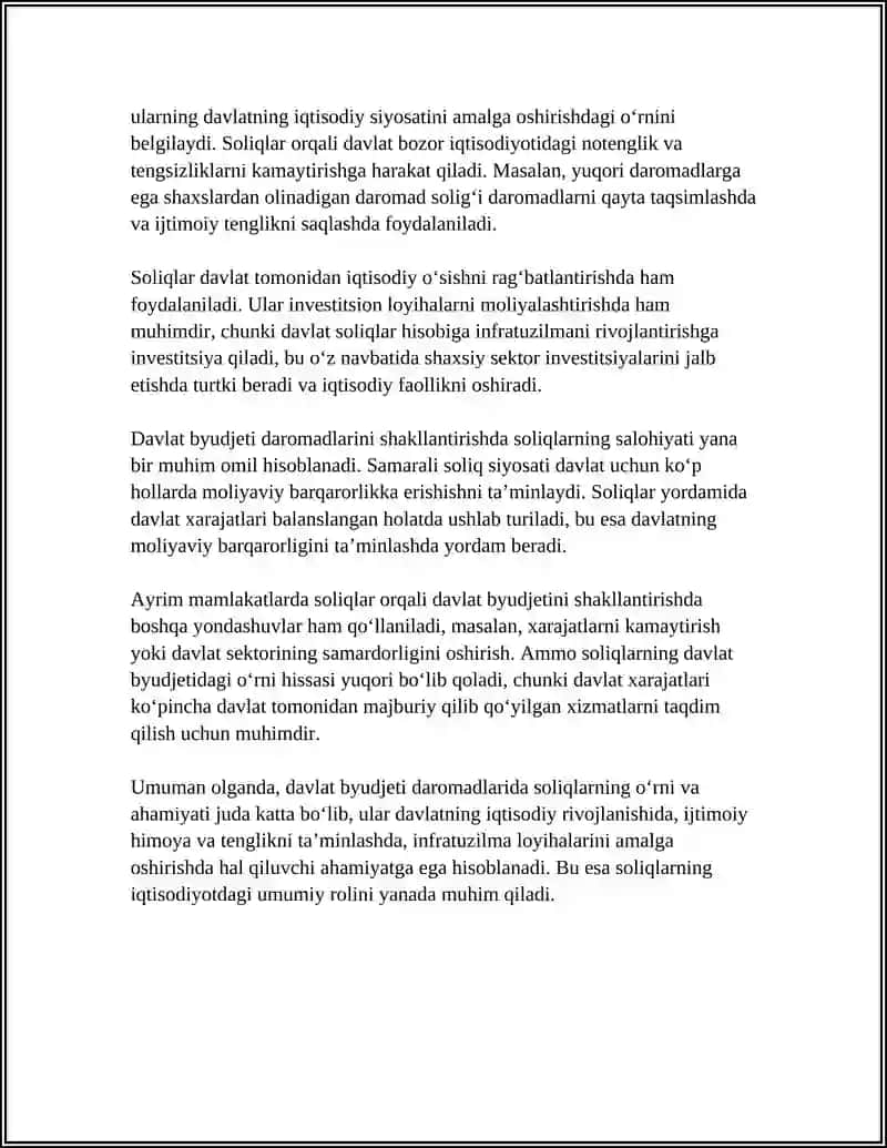 DAVLAT BYUDJETI DAROMADLARINI SHAKLLANTIRISHDA SOLIQLARNING TUTGAN OʻRNI 4