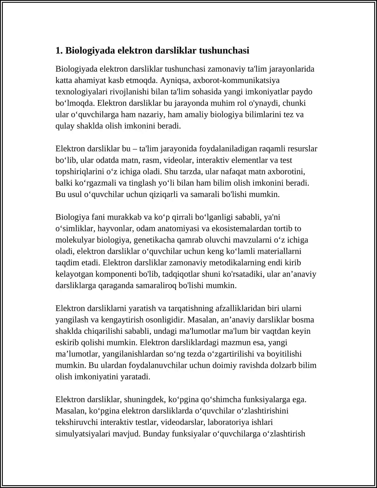 BIOLOGIYADAN YARATILGAN ELEKTRON DARSLIKLARNI ÒRGANISH VA BIOLOGICAL DARSLARIDA FOYDALANISH BÒYICHA DARS ISHLANMALARINI LOYIHALASH 4