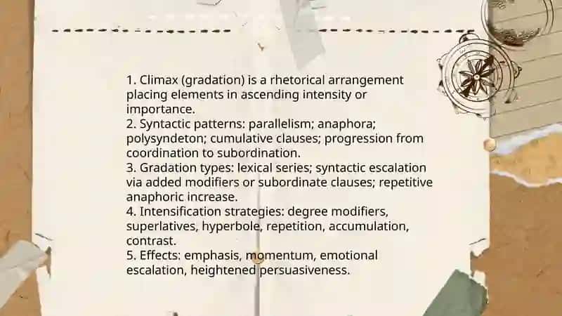 Lexico-syntactical SD: antithesis, climax (gradation), anticlimax, simile, litotes, periphrasis, represented speech, repetition, anaphora, epistrophe, parallelism 4