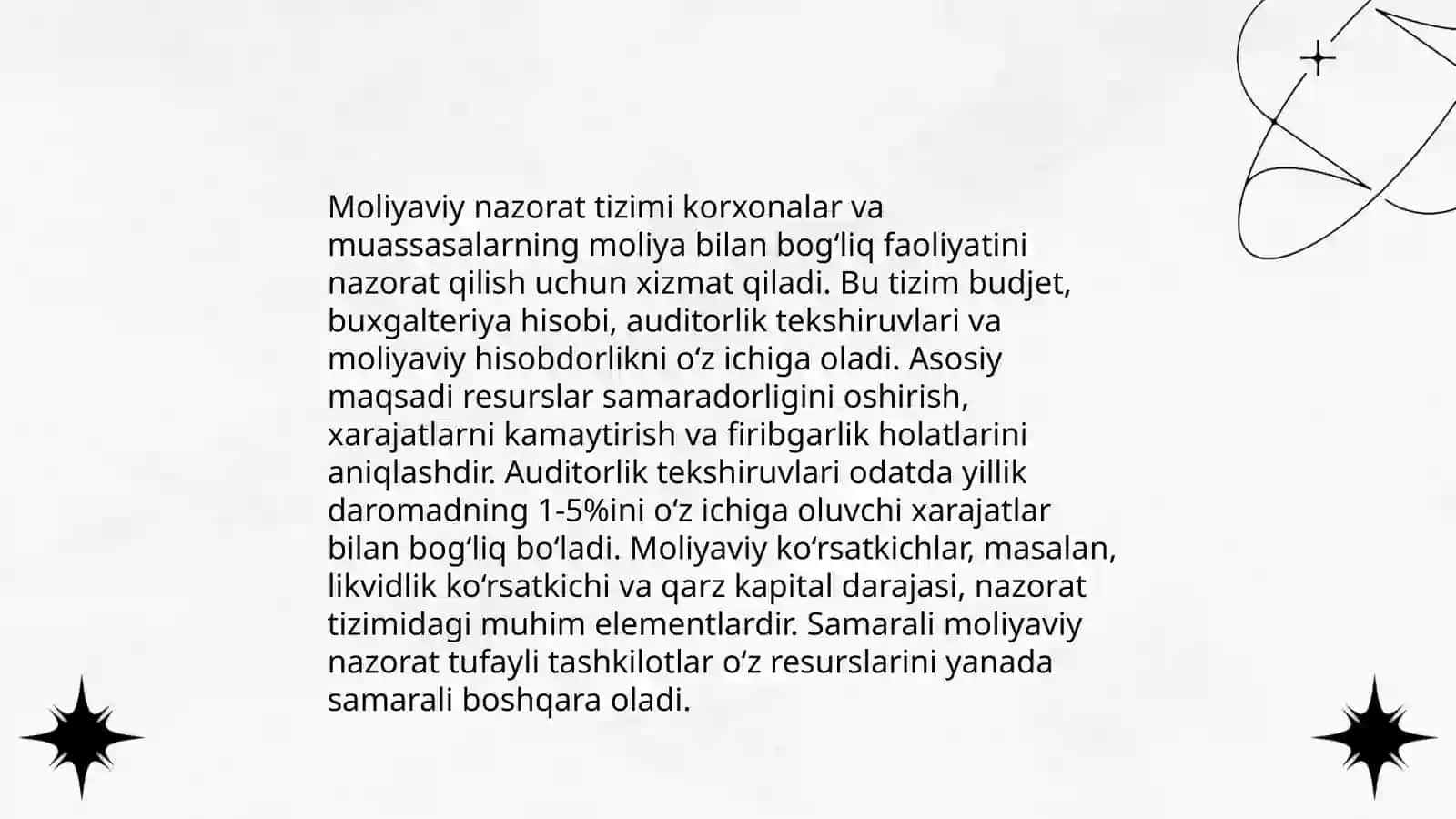 Umumdavlat nazorat organlari va ularning moliyaviy nazoratni tashkil etishdagi oʻrni 4