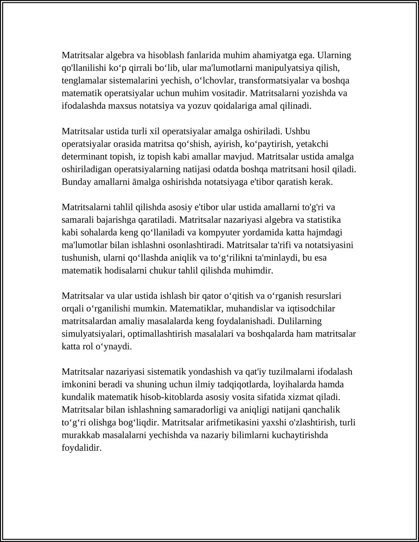 MATRITSALAR VA ULAR USTUDA ISHLASH 4