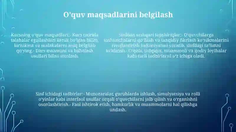 Dars Va Darsdan Tashqari Mashg'Ulotlarni Loyixalashtirish 4
