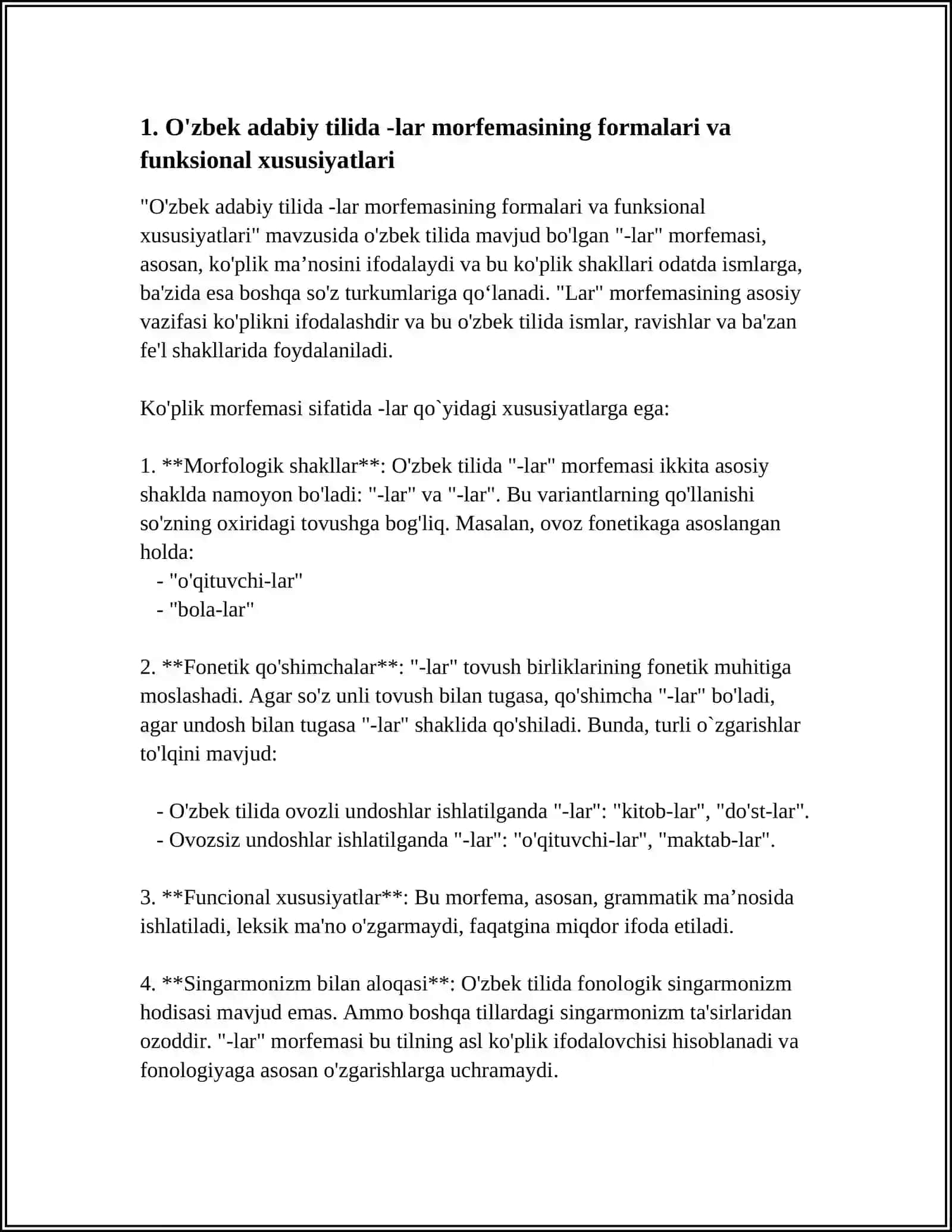 O'zbek adabiy tilida -lar morfemasining formalari va funksional xususiyatlari 4