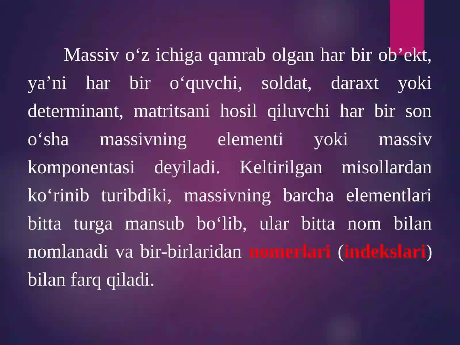 DASTURLASH FANIDAN TAYYORLAGAN MUSTAQIL ISHI MASSIVLAR 4