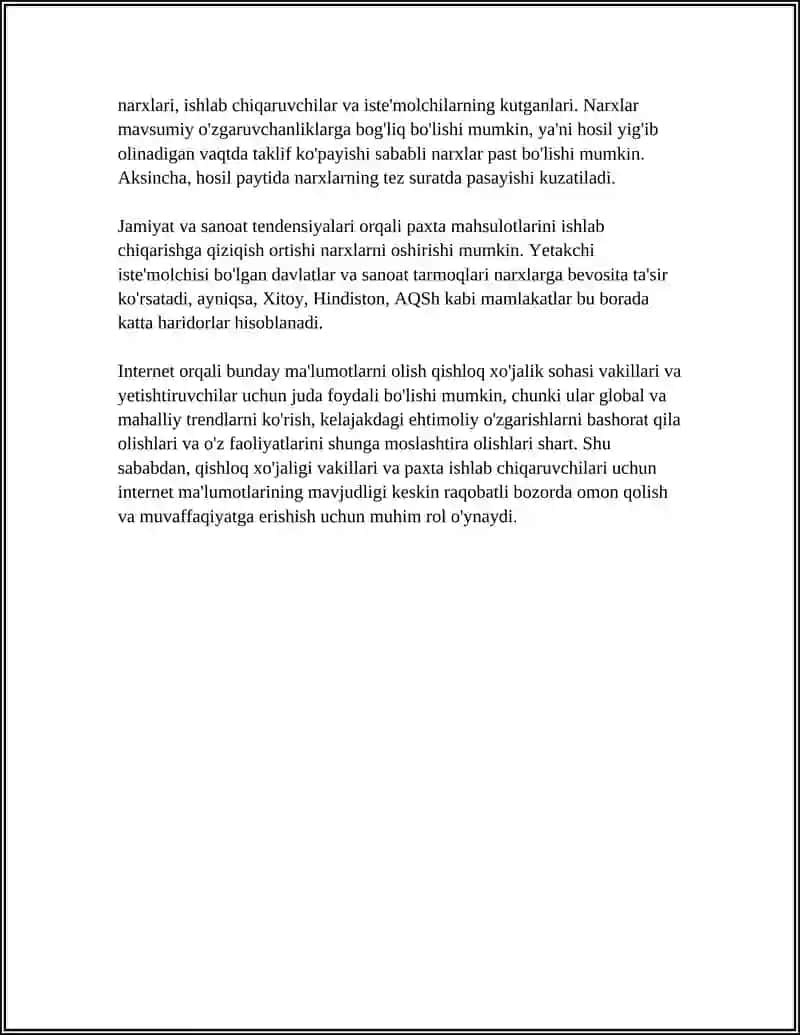 INTERNET ORQALI PAXTA VA TOʻQIMACHILIK SANOATIGA OID MATERIALLAR TOʻPLASH 4