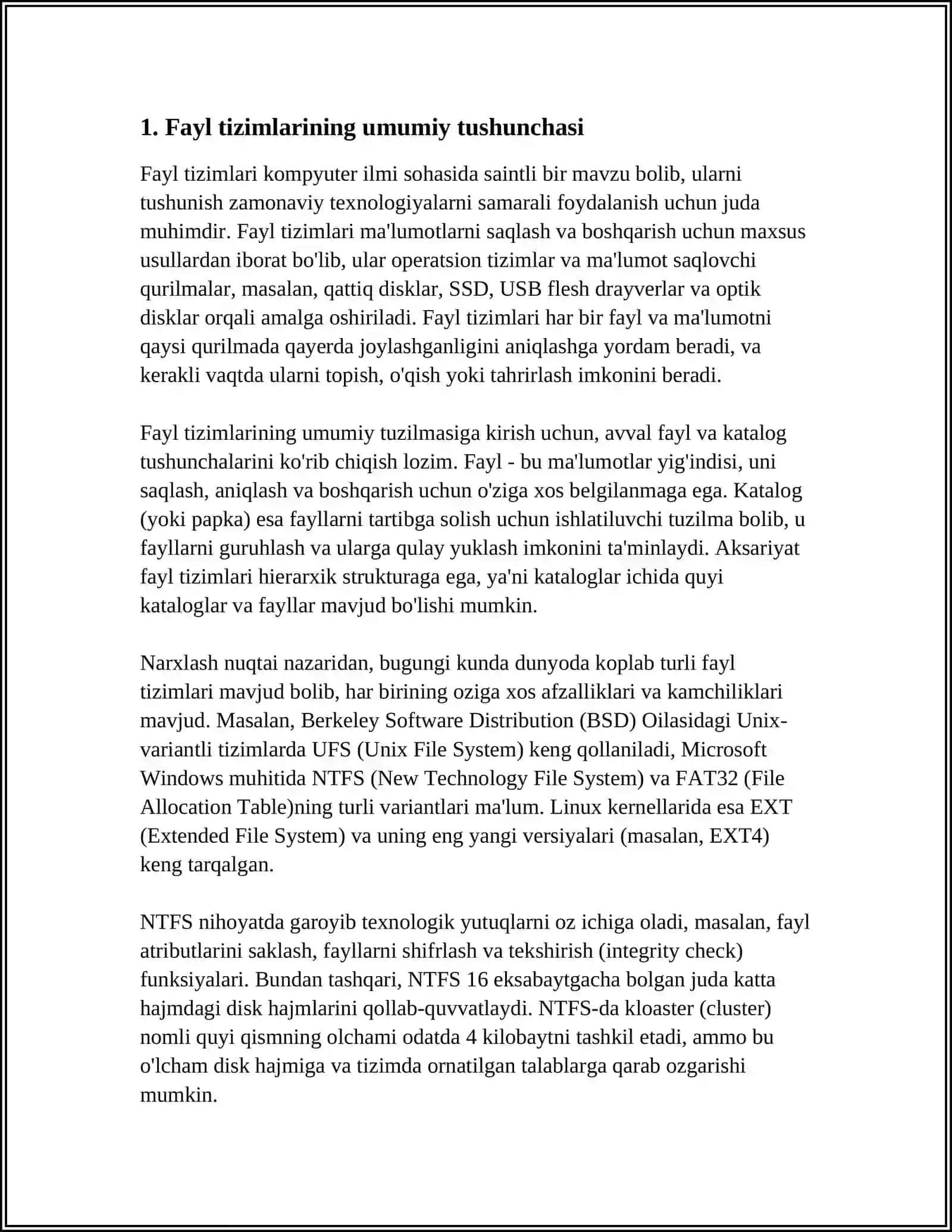 WINDOWSNING FAYL TIZIMI:NTFS,FAT32 VA FAT 16 MAVZUSIDAN REFERAT TAYYORLASH VA UNI HIMOYA QILISH 4