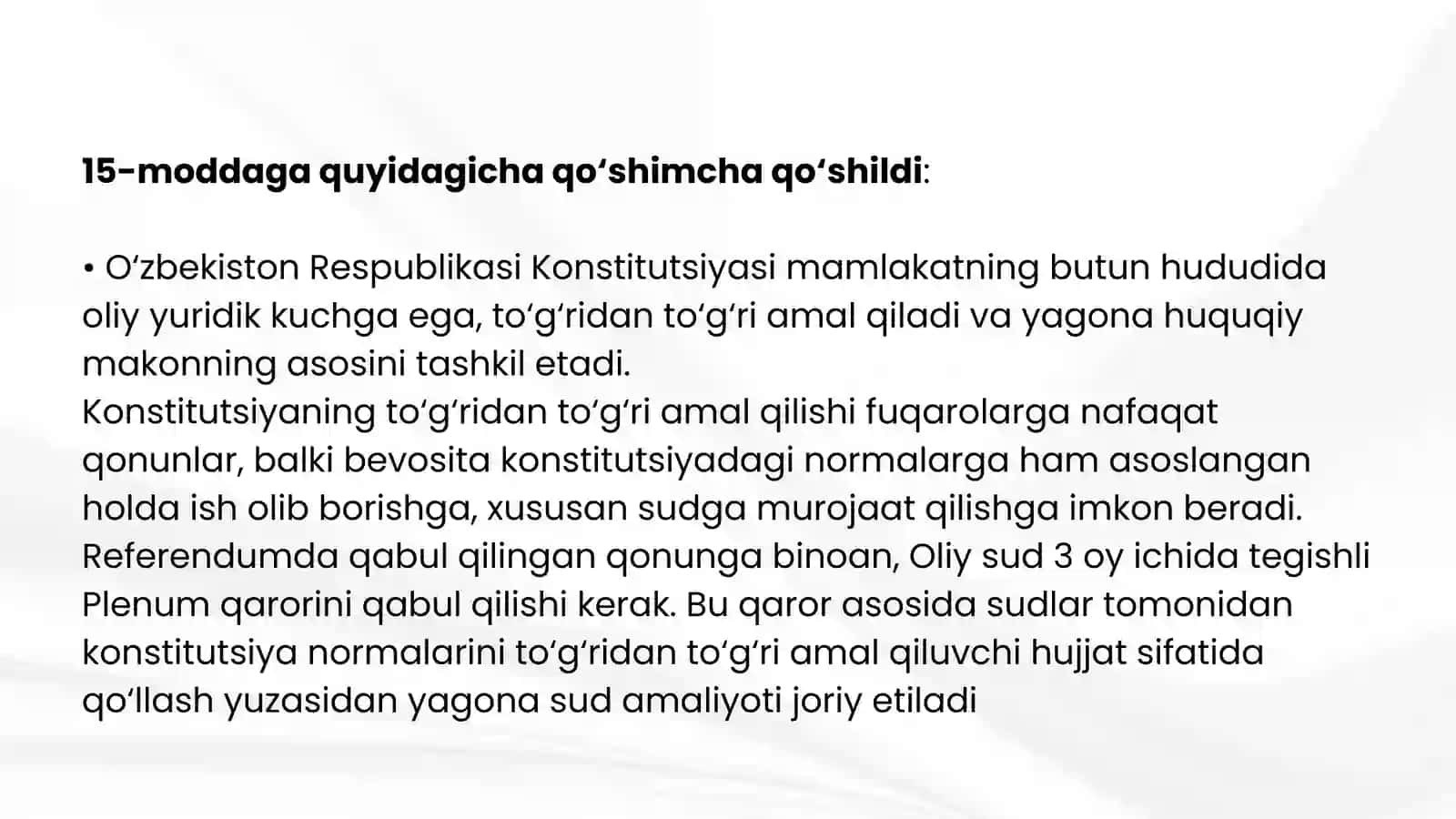 ESKI TAHRIRDAGI O‘ZBEKISTON RESPUBLIKASI KONSTITUTSIYASIGA KIRITILGAN O‘ZGARTIRISH HAMDA QO‘SHIMCHALAR. 4