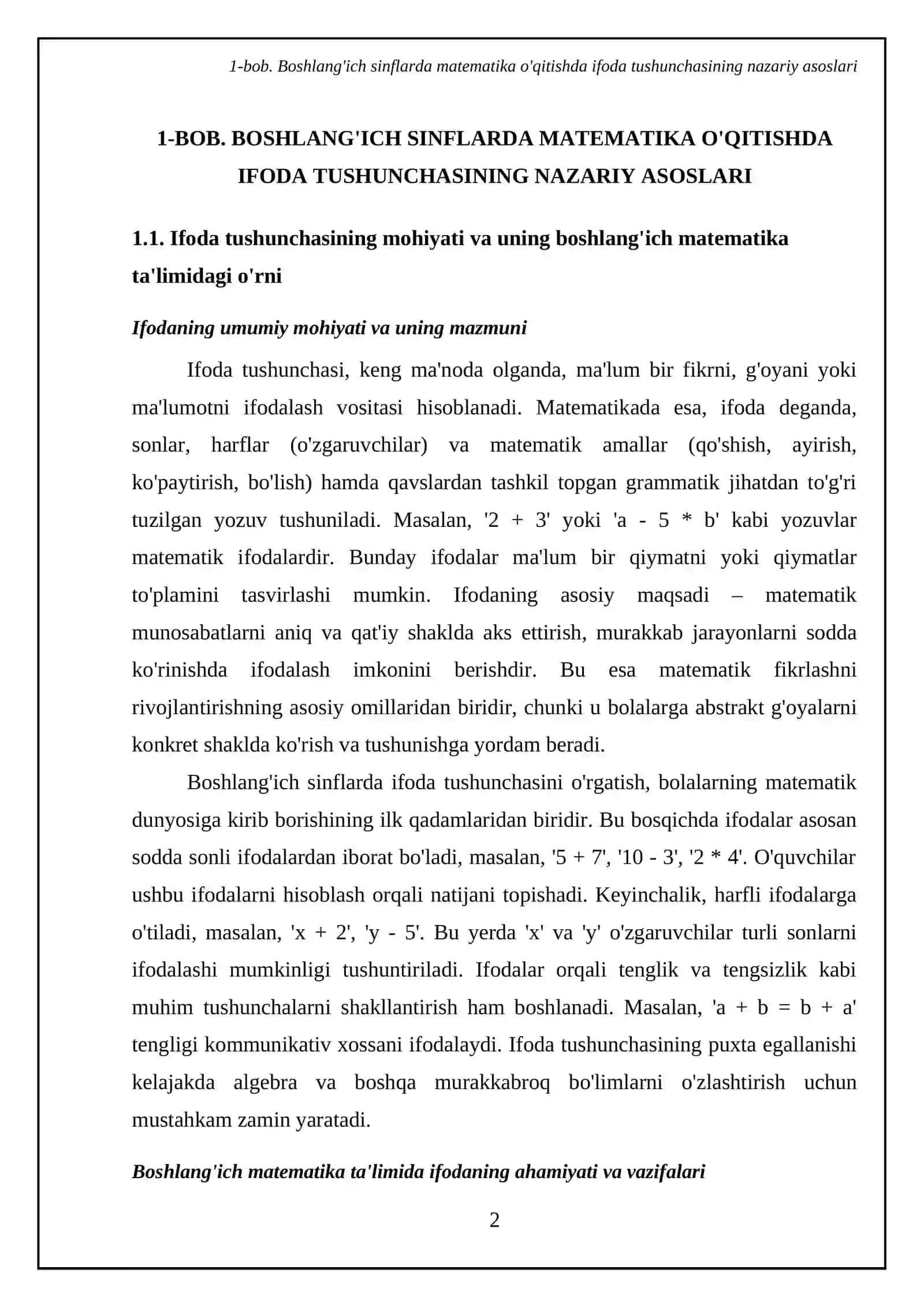 Boshlangʻich sinflarda matematika oʻqitishda ifoda tushunchasini oʻrgatish 4
