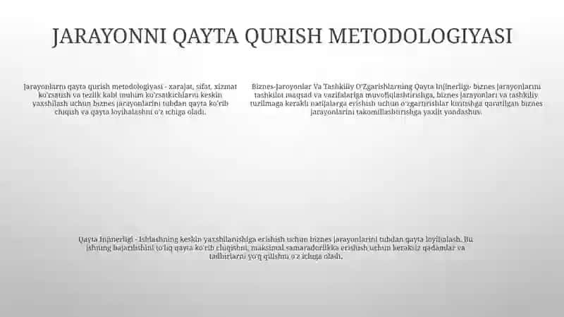 Biznes-Jarayonlar va Tashkiliy O'zgarishlarning Qayta Injinerligi 4