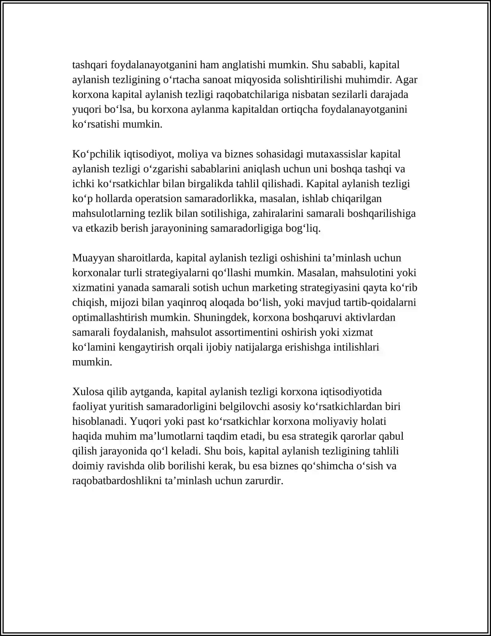 TADBIRKORLIK KAPITALINING AYLANISH TEZLIGI VA SAMARADORLIK MUAMMOLARI 4