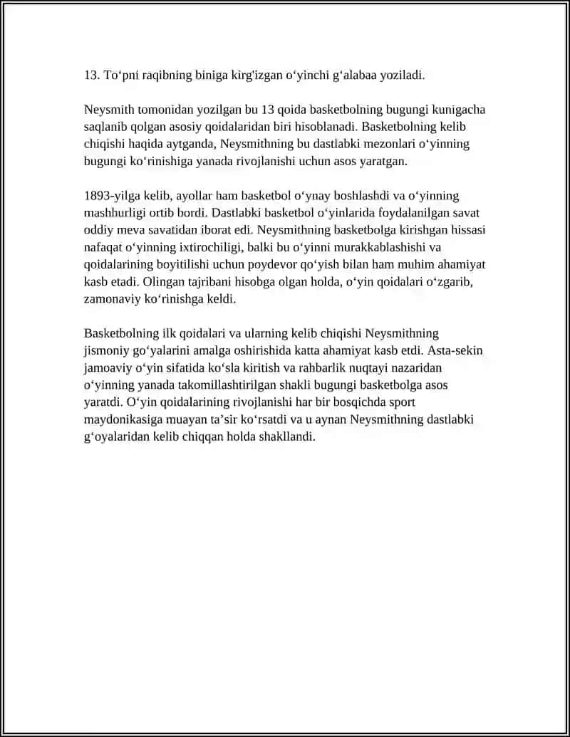 BASKETBOL OʻYIN QOIDALARINI KELIB CHIQISHI 4