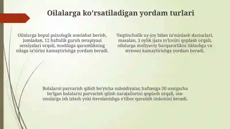 Giyohvondlikka chalingan oilalarga ijtimoiy yordam kursatish 4
