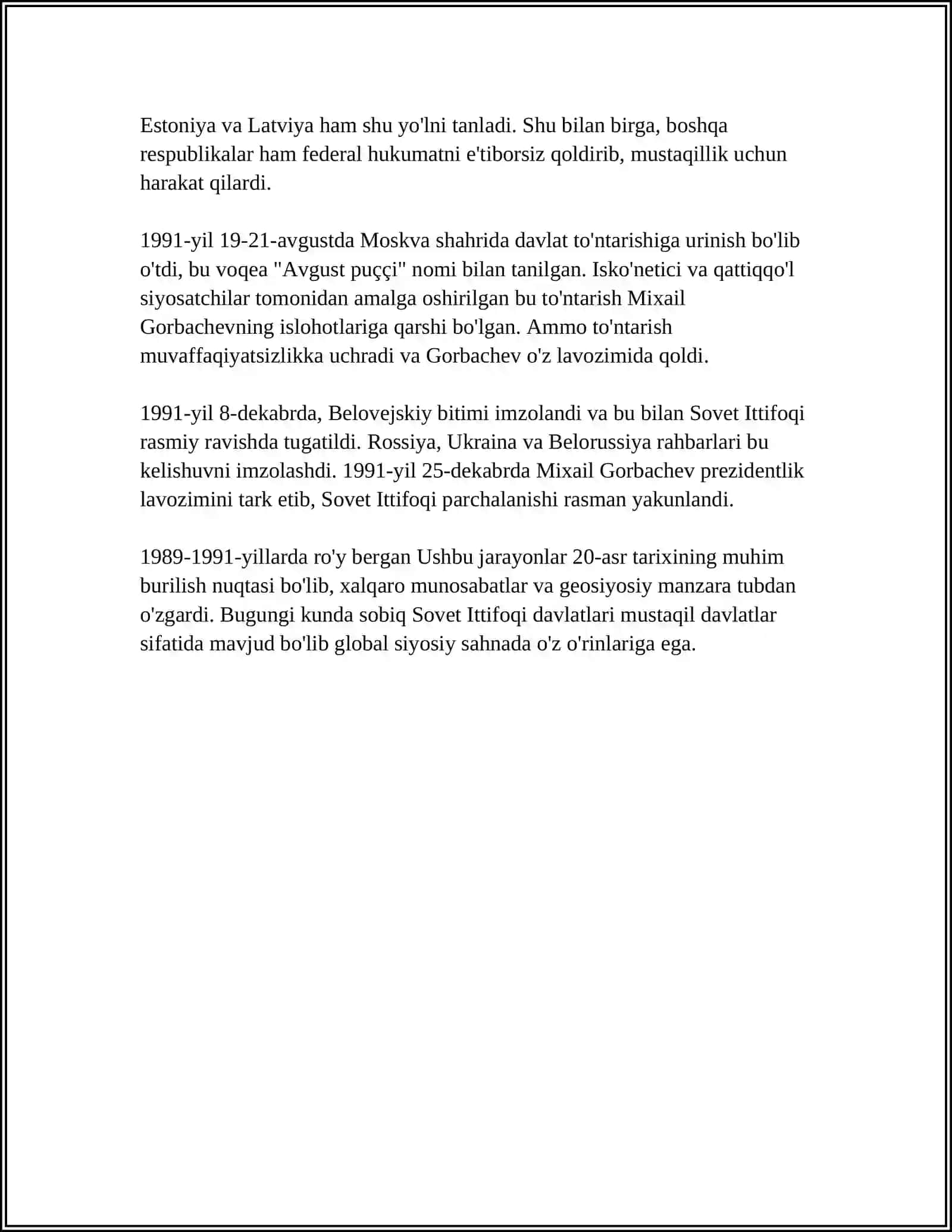 MUSTAQIL OʻZBEKISTON RESPUBLIKASINING TASHKIL TOPISHI VA UNING TARIXIY AHAMIYATI 4