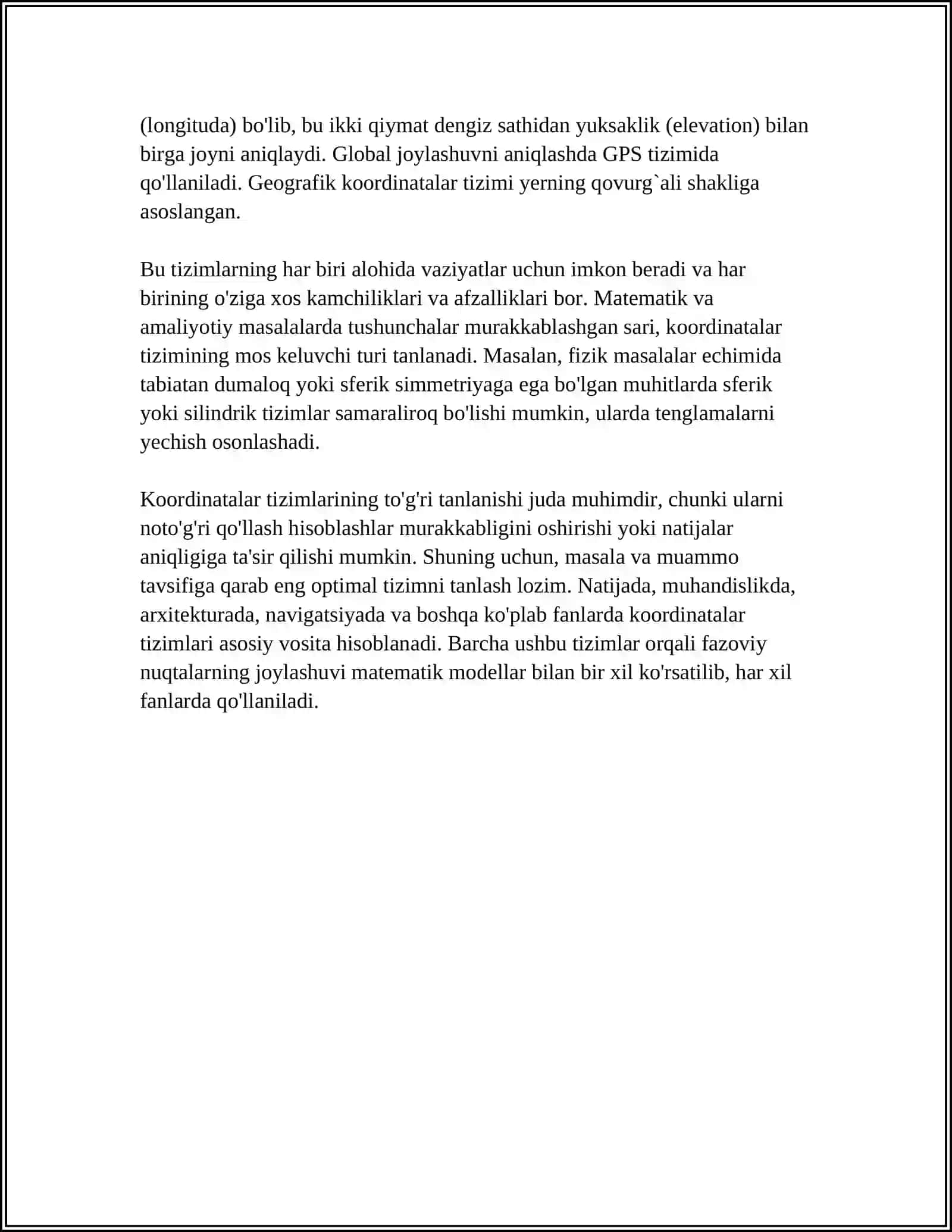 KOORDINATALAR TIZIMLARI VA ULARNING XUSUSIYATLARI 4