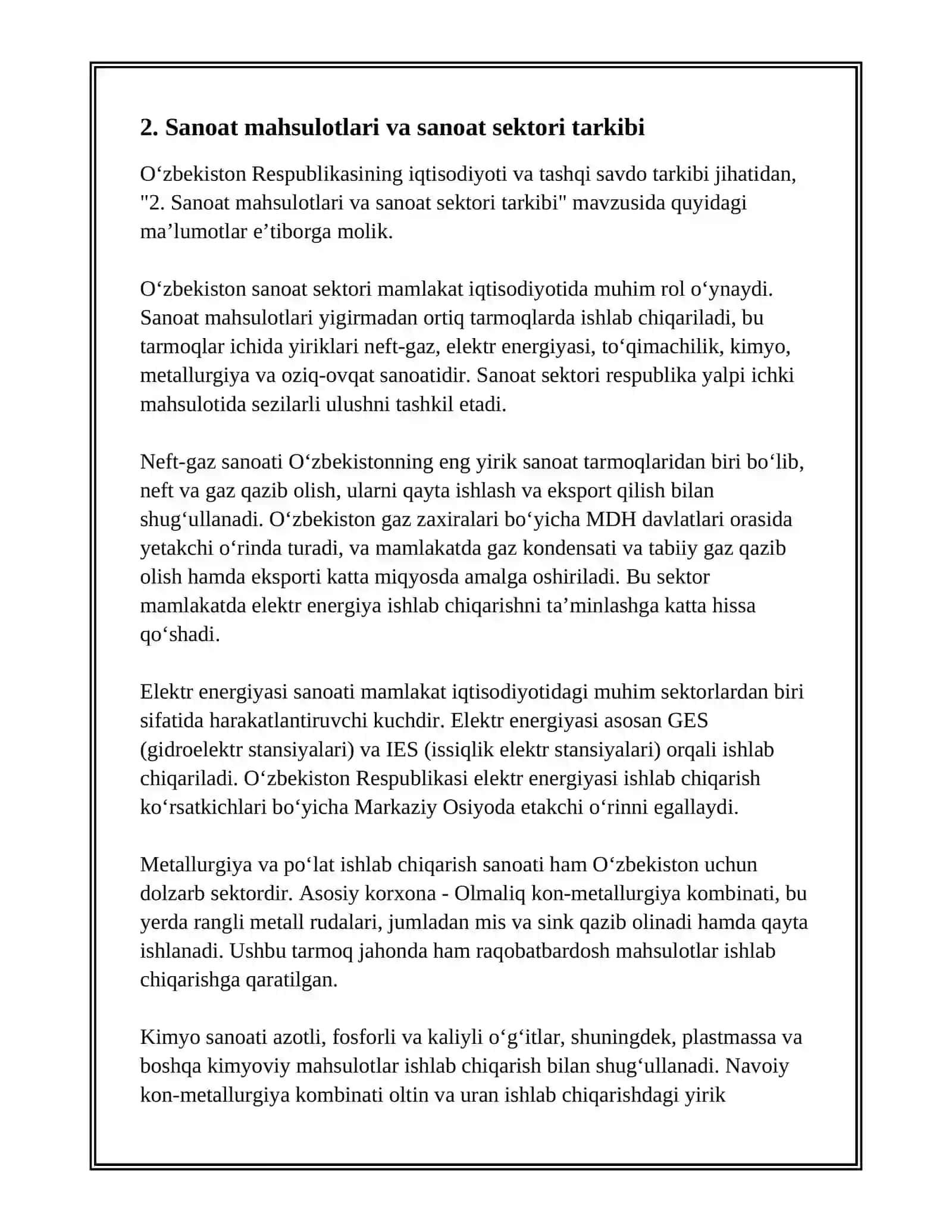 OʻZBEKISTON RESPUBLIKASINING IQTISODIYOTI VA TASHQI SAVDO TARKIBI 4