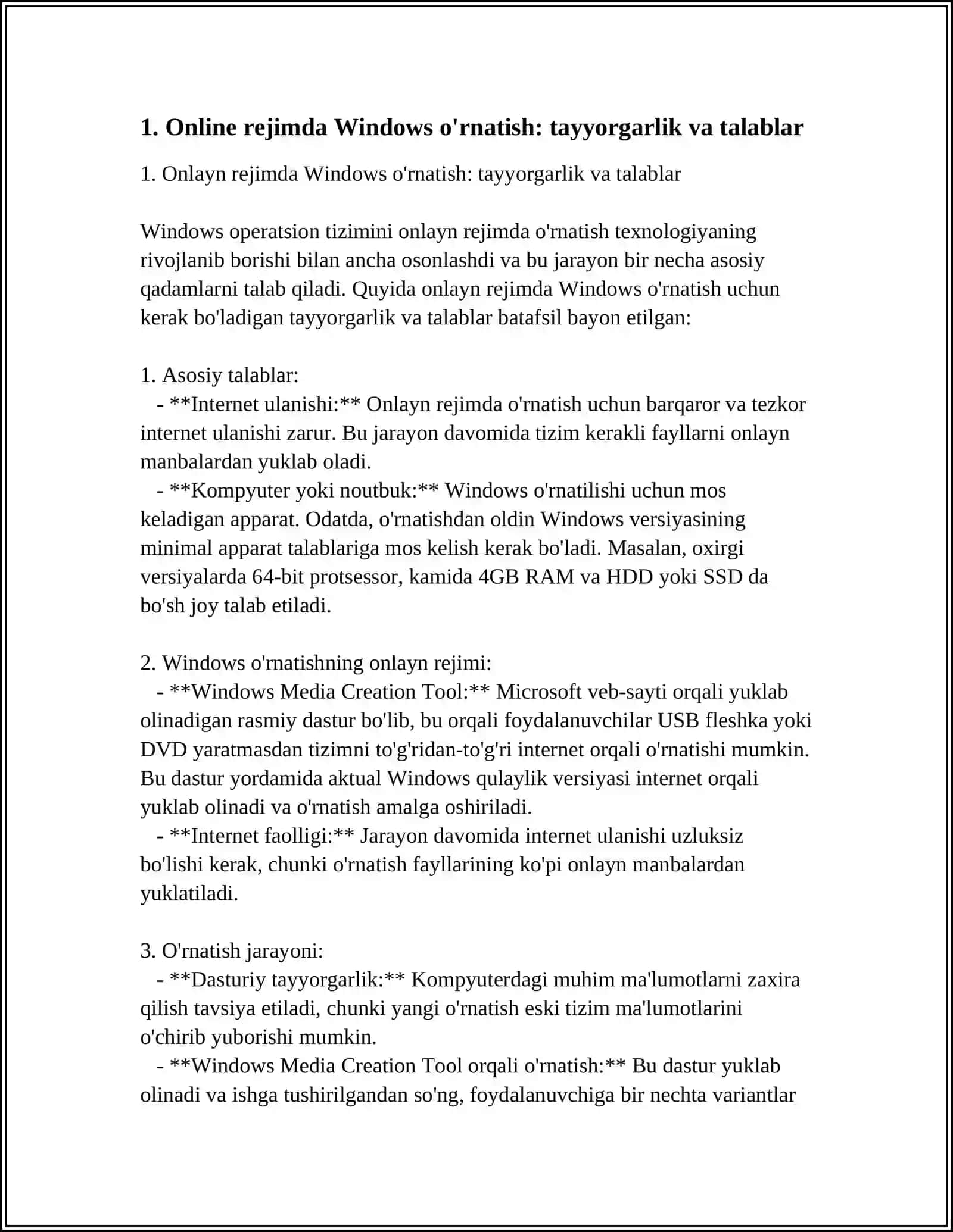MAVZU: OPERATSION TIZIMLARNI O‘RNATISH 4