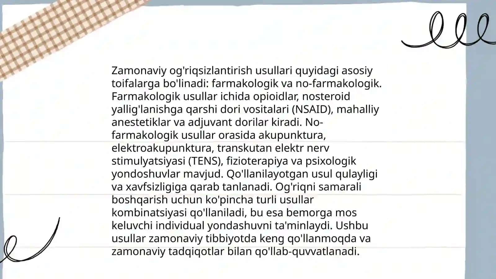 Zamonaviy og’riqsizlantirish usullari 4