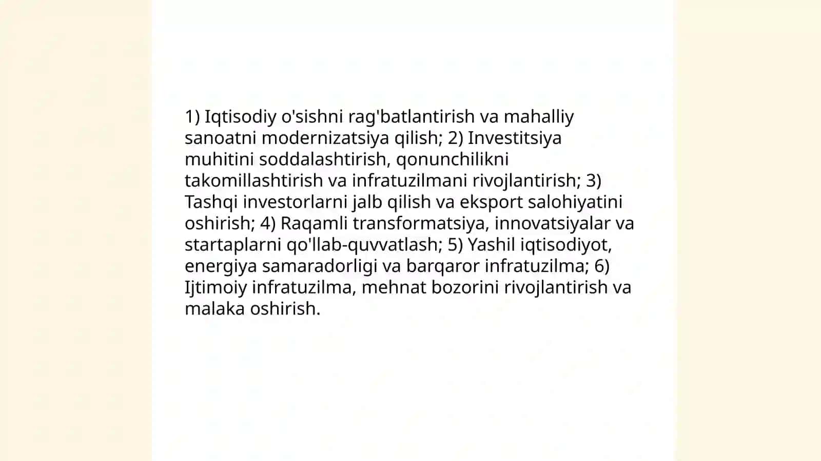 Yangi O’zbekistonning investitsiya dasturi yo’nalishlari bo`yicha taqdimot tayyorlash 4