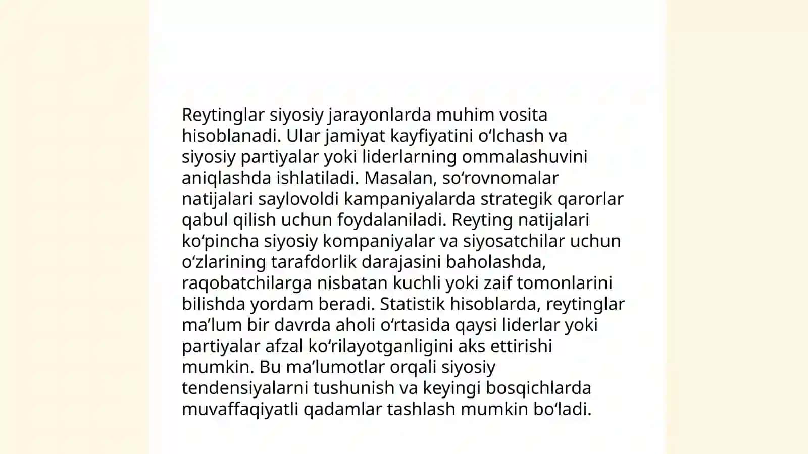 Oʻzbekistonni xalqaro reytinglardagi koʻrsatkichlarini koʻtarishning tarixiy va siyosiy ahamiyati 4
