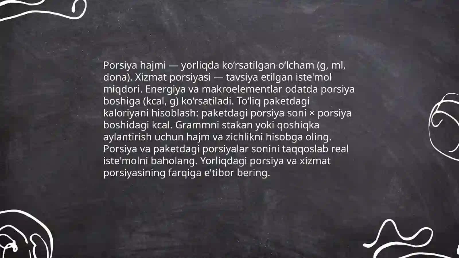 Oziq ovqat mahsulotlarini tarkibi foydali va zararli husus yatlarini yorliqlar orqali urganish 4